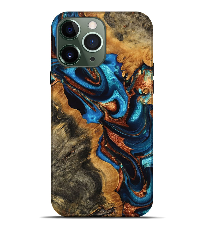 iPhone 13 Pro Max Wood Live Edge Phone Case - Deidra (Teal & Gold, 747479)