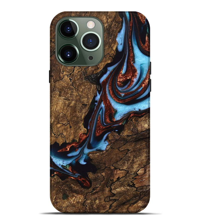 iPhone 13 Pro Max Wood Live Edge Phone Case - Tomas (Teal & Gold, 747480)