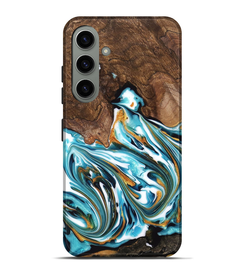 Galaxy S24 Plus Wood Live Edge Phone Case - Kaia (Teal & Gold, 747487)