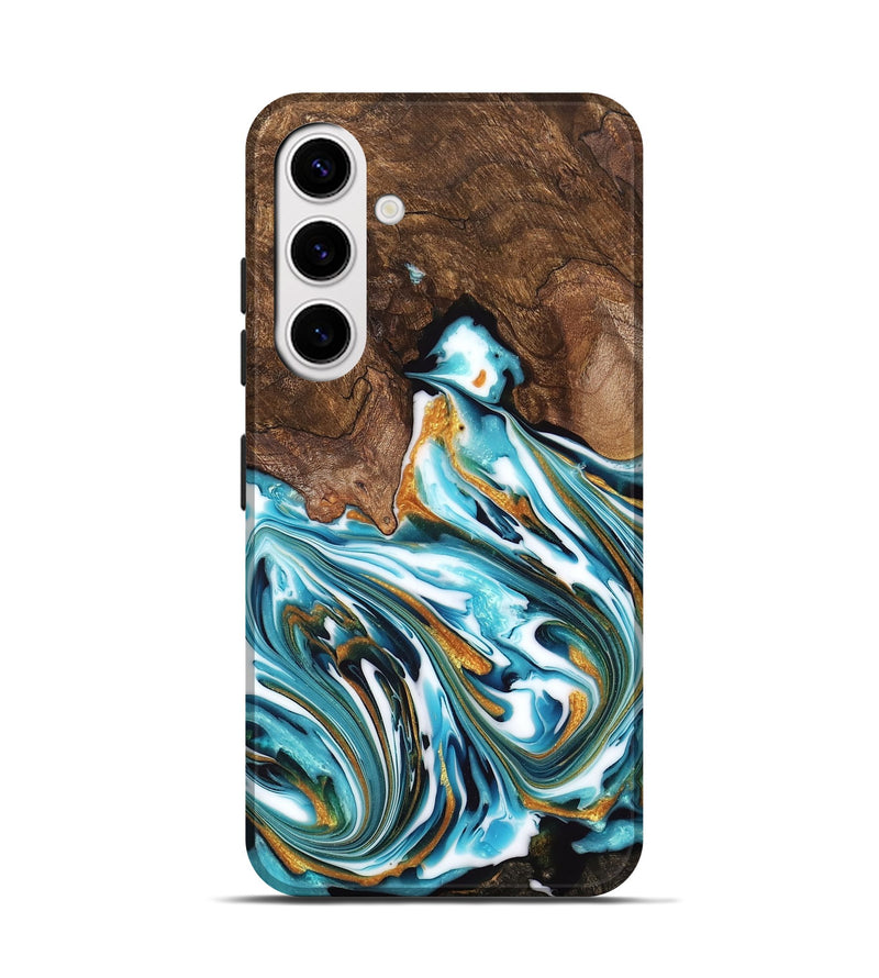 Galaxy S25 Wood Live Edge Phone Case - Kaia (Teal & Gold, 747487)