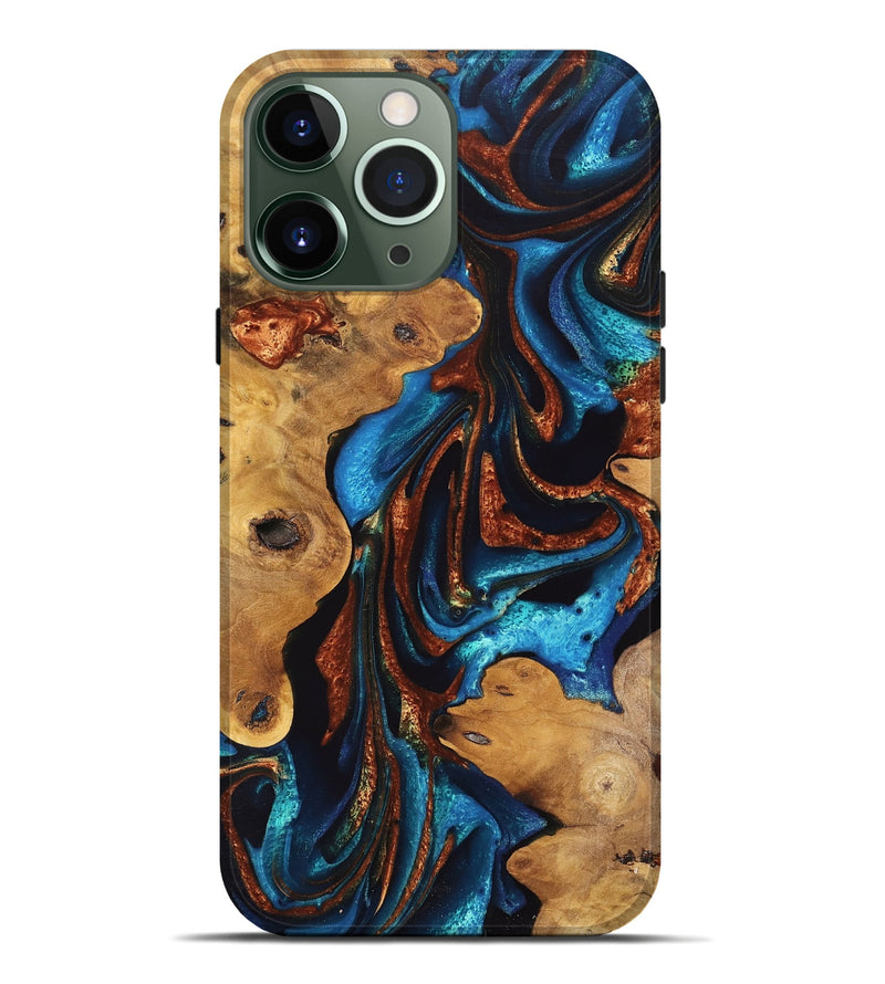 iPhone 13 Pro Max Wood Live Edge Phone Case - Sharyn (Teal & Gold, 747494)