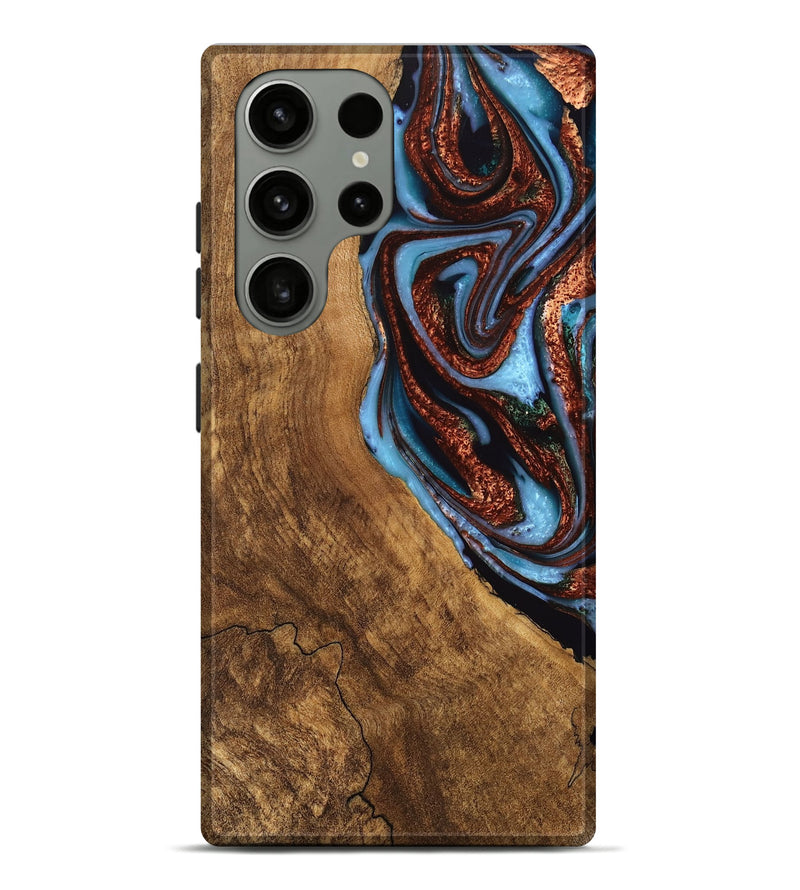 Galaxy S23 Ultra Wood Live Edge Phone Case - Kenya (Teal & Gold, 747495)