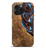 iPhone 16 Pro Max Wood Live Edge Phone Case - Kenya (Teal & Gold, 747495)