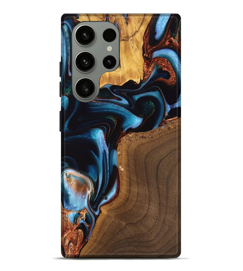 Galaxy S23 Ultra Wood Live Edge Phone Case - Willard (Teal & Gold, 747496)