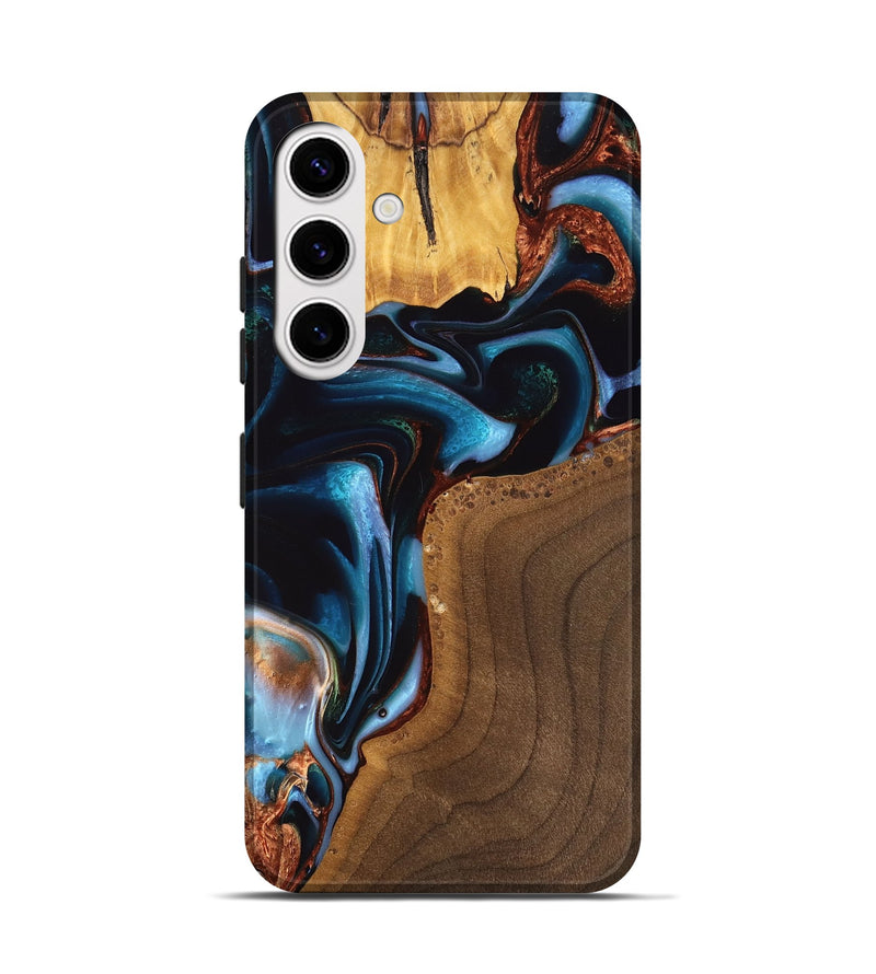 Galaxy S25 Wood Live Edge Phone Case - Willard (Teal & Gold, 747496)