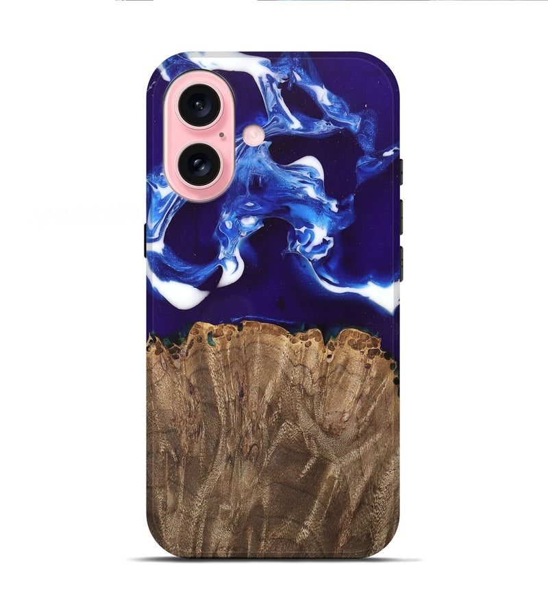 iPhone 16 Wood Live Edge Phone Case - Alisa (Blue, 747501)