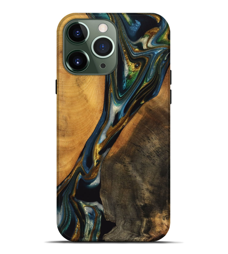 iPhone 13 Pro Max Wood Live Edge Phone Case - Karly (Teal & Gold, 747502)