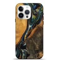 iPhone 15 Pro Max Wood Live Edge Phone Case - Karly (Teal & Gold, 747502)