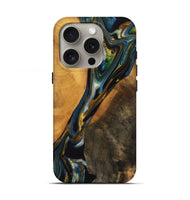 iPhone 16 Pro Wood Live Edge Phone Case - Karly (Teal & Gold, 747502)