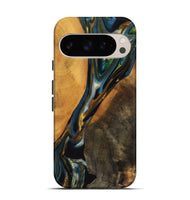 Pixel 9 Pro Wood Live Edge Phone Case - Karly (Teal & Gold, 747502)