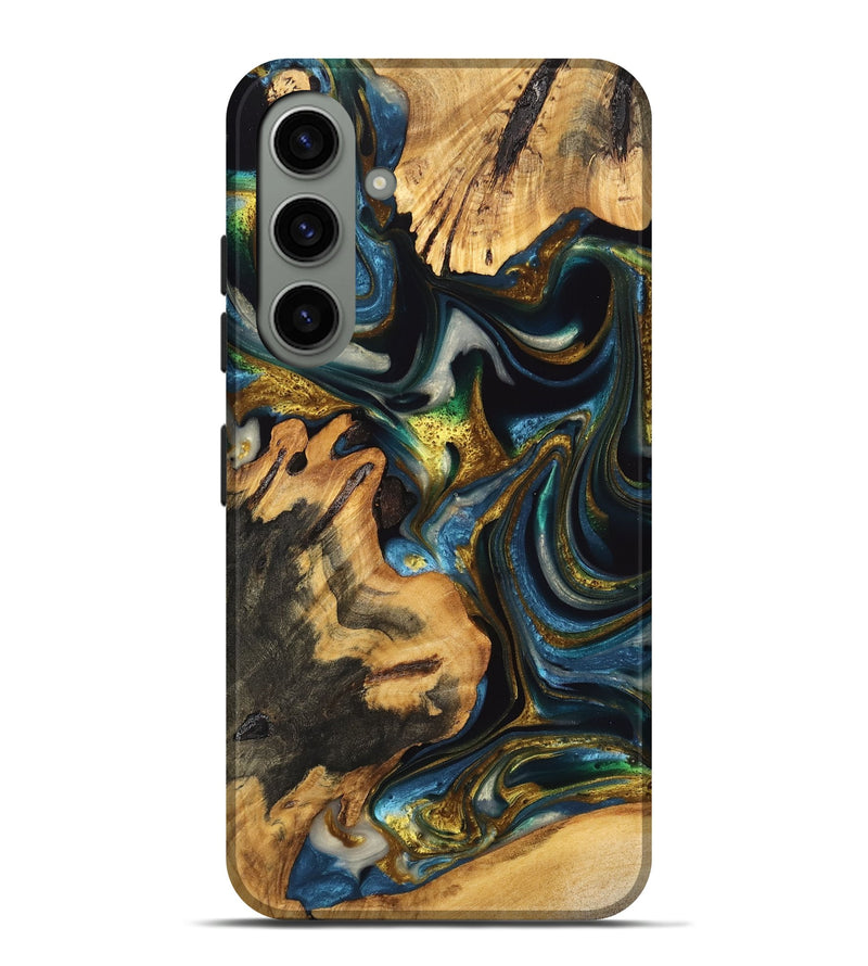 Galaxy S24 Plus Wood Live Edge Phone Case - Tara (Teal & Gold, 747505)