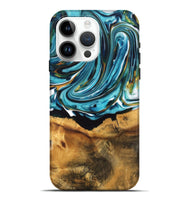 iPhone 15 Pro Max Wood Live Edge Phone Case - William (Teal & Gold, 747509)