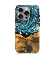 iPhone 16 Pro Wood Live Edge Phone Case - William (Teal & Gold, 747509)