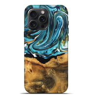 iPhone 16 Pro Max Wood Live Edge Phone Case - William (Teal & Gold, 747509)