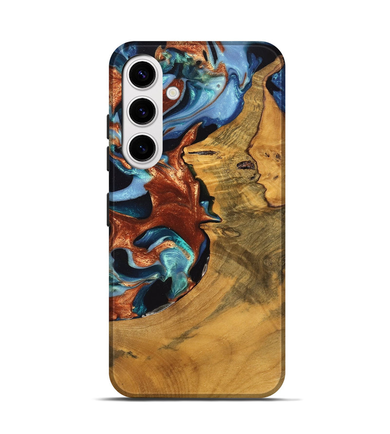 Galaxy S25 Wood Live Edge Phone Case - Deonte (Teal & Gold, 747561)