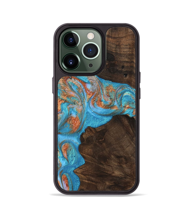 iPhone 13 Pro Wood Phone Case - Kieran (Teal & Gold, 747697)