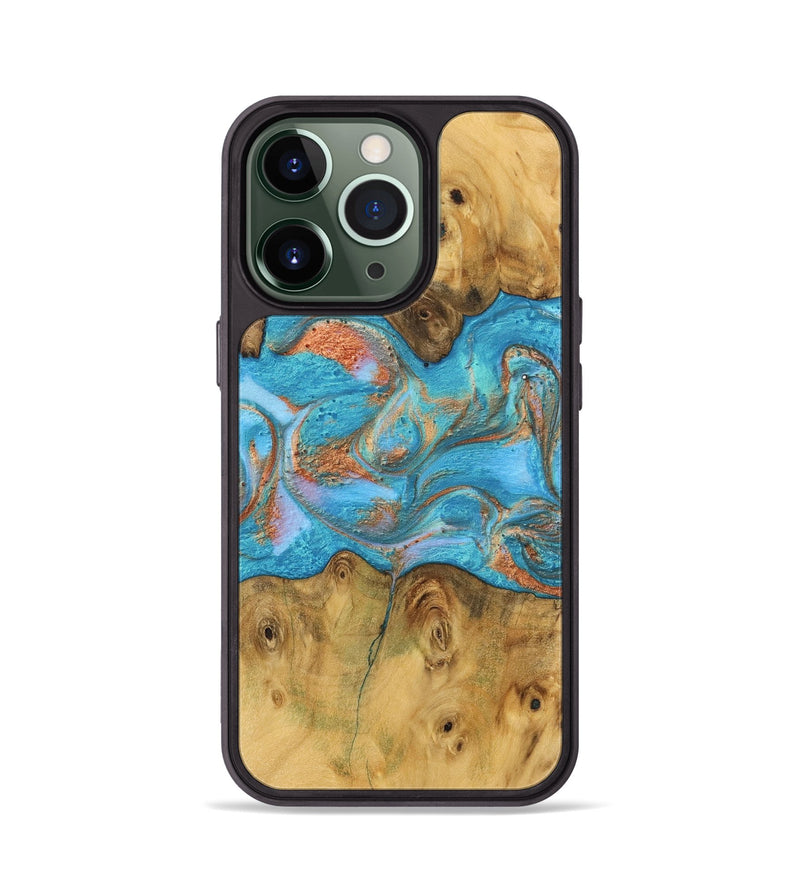 iPhone 13 Pro Wood Phone Case - Eris (Teal & Gold, 747756)