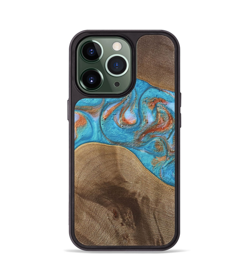 iPhone 13 Pro Wood Phone Case - Blanca (Teal & Gold, 747758)