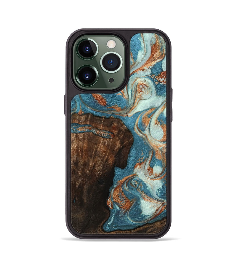 iPhone 13 Pro Wood Phone Case - Velda (Teal & Gold, 747764)