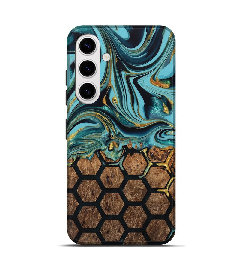 Galaxy S25 Wood Live Edge Phone Case - Rodolfo (Teal & Gold, 747817)