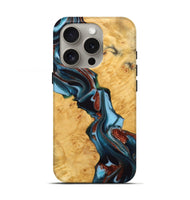 iPhone 16 Pro Wood Live Edge Phone Case - Mariana (Teal & Gold, 747819)