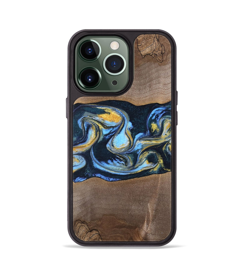 iPhone 13 Pro Wood Phone Case - Yasmeen (Teal & Gold, 747891)