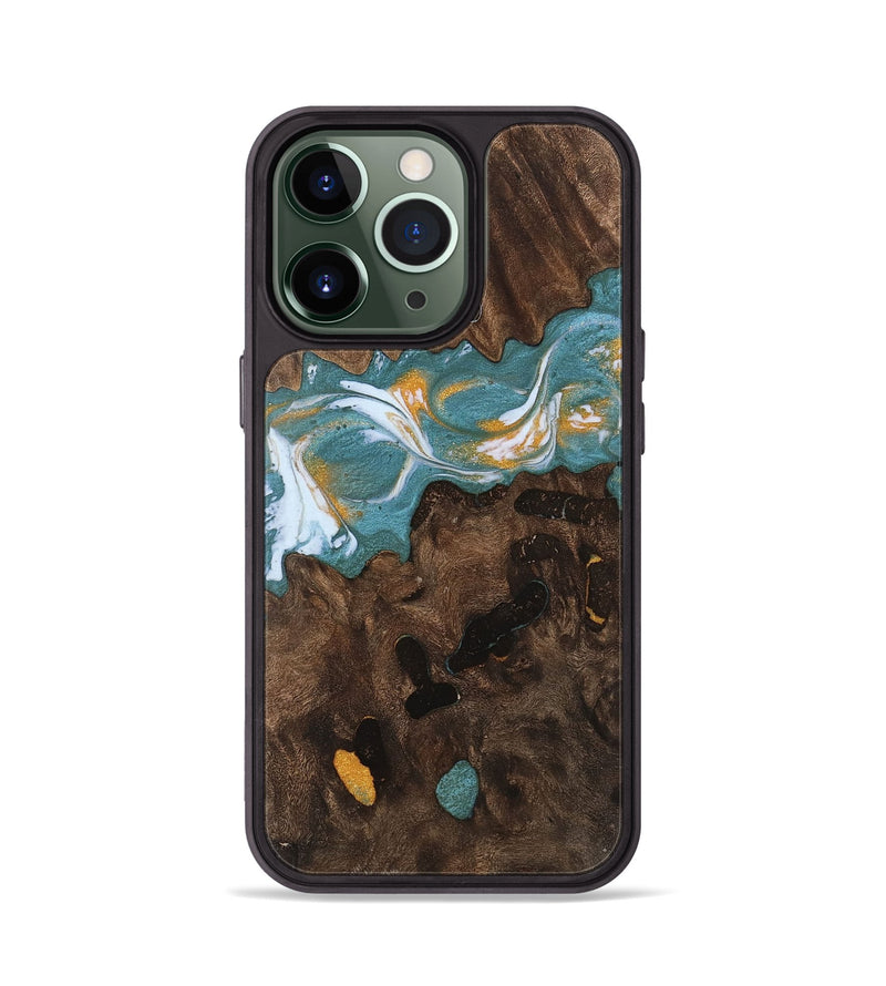 iPhone 13 Pro Wood Phone Case - Westin (Teal & Gold, 747895)