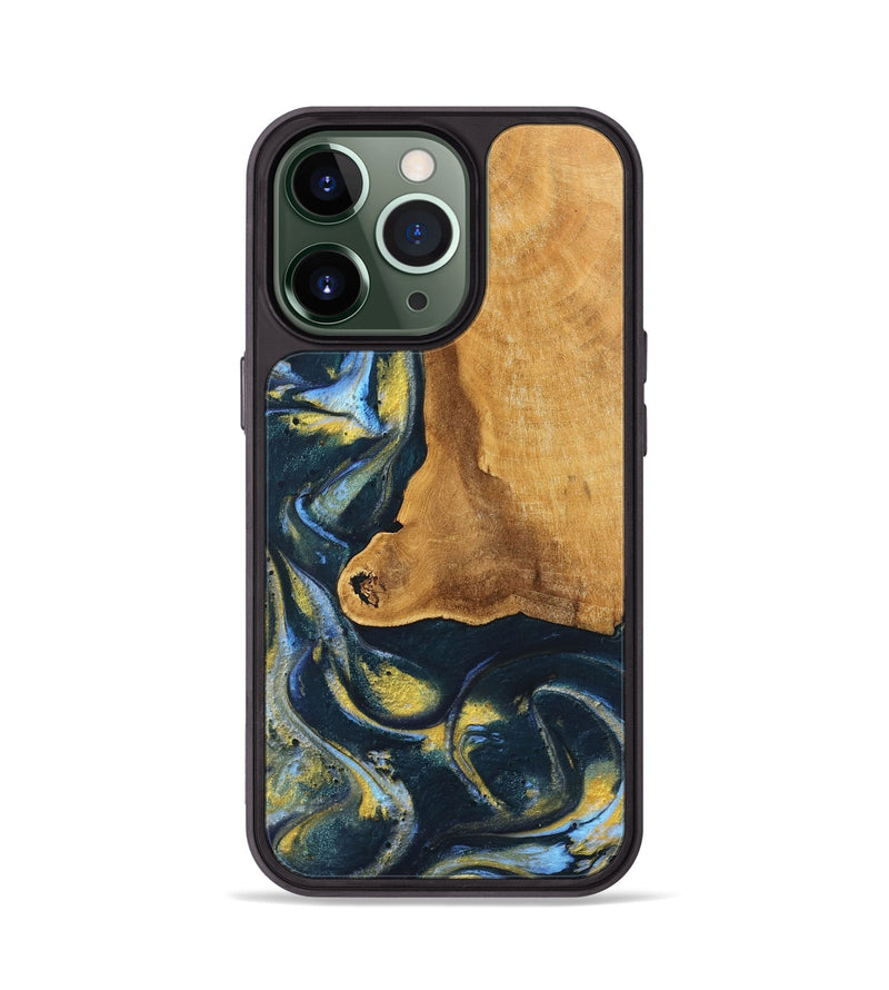 iPhone 13 Pro Wood Phone Case - Tamera (Teal & Gold, 747908)