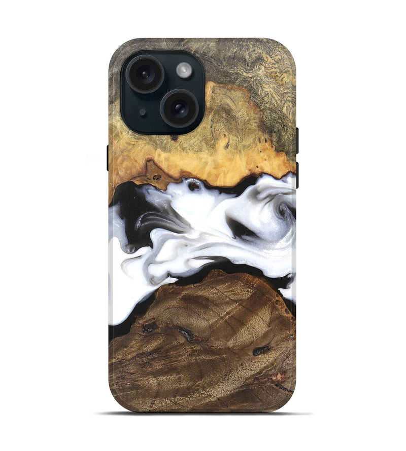 iPhone 15 Wood Live Edge Phone Case - Nolan (Black & White, 748108)