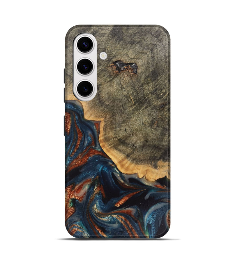 Galaxy S25 Wood Live Edge Phone Case - Elmore (Teal & Gold, 748109)