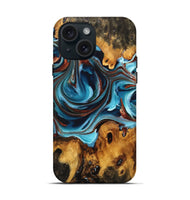 iPhone 15 Wood Live Edge Phone Case - Ed (Teal & Gold, 748416)