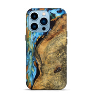 iPhone 14 Pro Wood Live Edge Phone Case - Cadence (Teal & Gold, 748417)