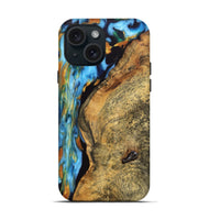 iPhone 15 Wood Live Edge Phone Case - Cadence (Teal & Gold, 748417)