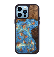 iPhone 14 Pro Max Wood Phone Case - Justine (Teal & Gold, 748566)