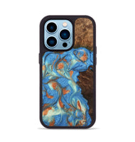 iPhone 14 Pro Wood Phone Case - Justine (Teal & Gold, 748566)