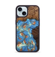 iPhone 15 Wood Phone Case - Justine (Teal & Gold, 748566)