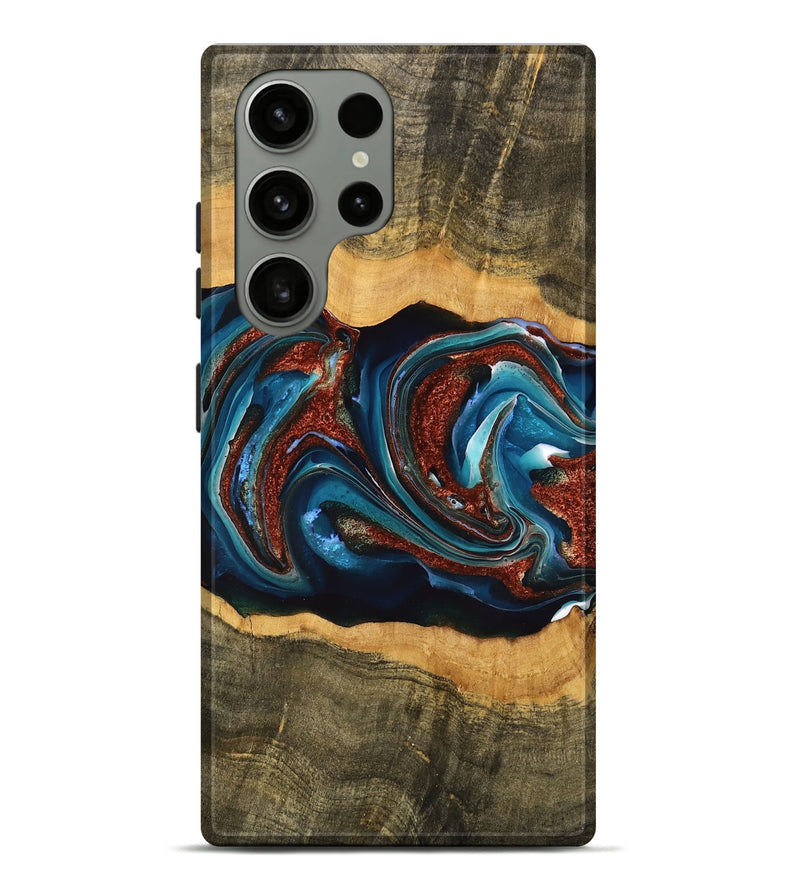 Galaxy S23 Ultra Wood Live Edge Phone Case - Rubin (Teal & Gold, 748641)