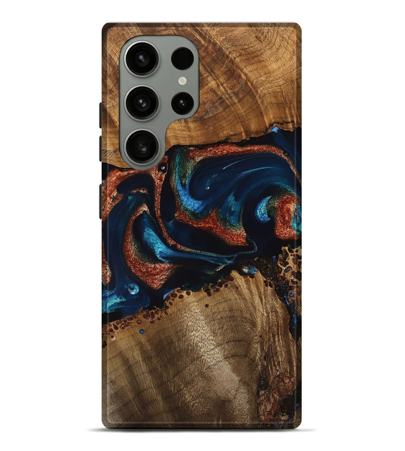 Galaxy S23 Ultra Wood Live Edge Phone Case - Everest (Teal & Gold, 748659)