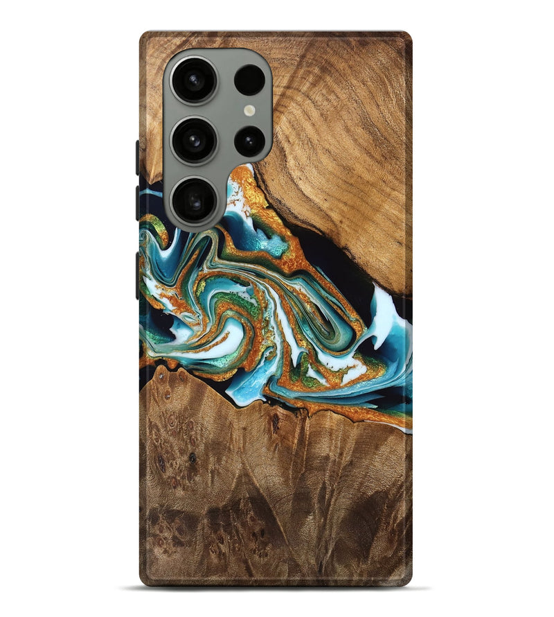 Galaxy S23 Ultra Wood Live Edge Phone Case - Kari (Teal & Gold, 748684)