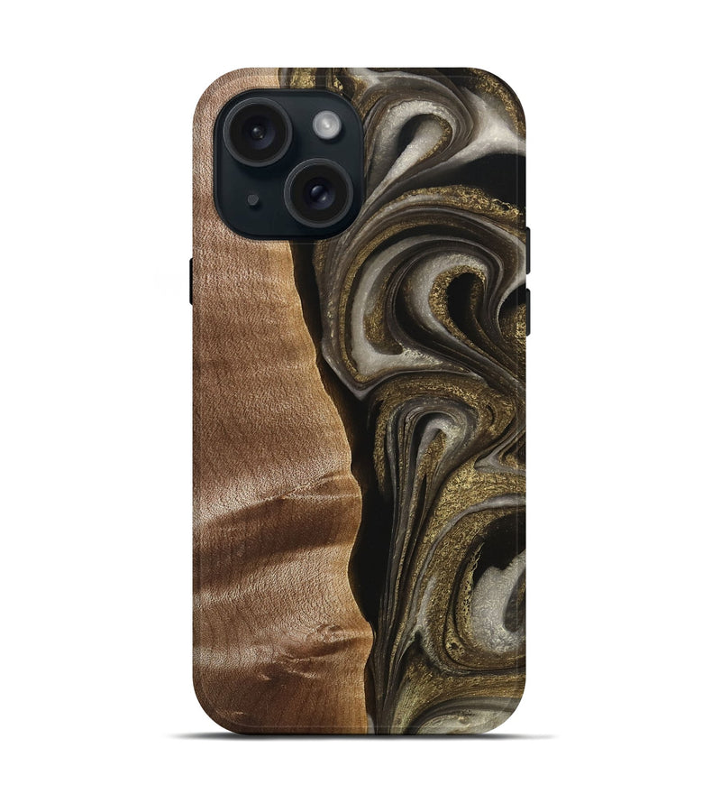 iPhone 15 Wood Live Edge Phone Case - Osiris (Black & White, 748921)