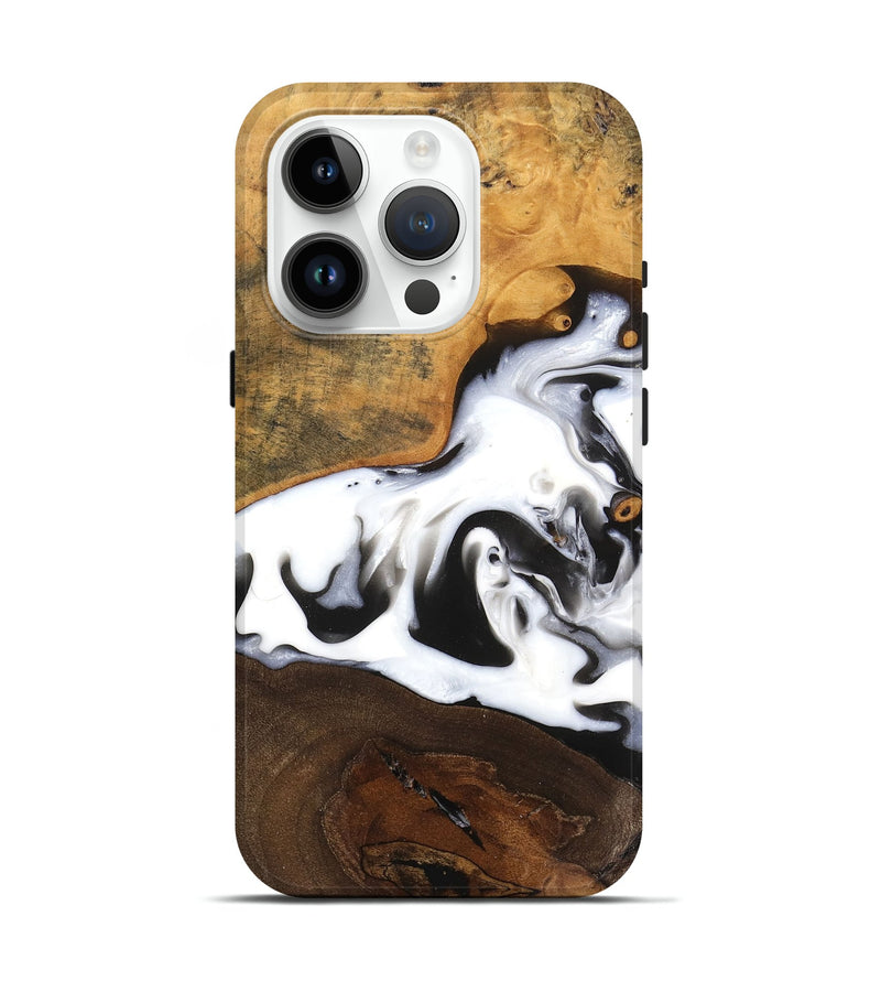 iPhone 15 Pro Wood Live Edge Phone Case - Taniyah (Black & White, 748932)