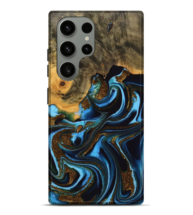 Galaxy S23 Ultra Wood Live Edge Phone Case - Jarod (Teal & Gold, 748935)