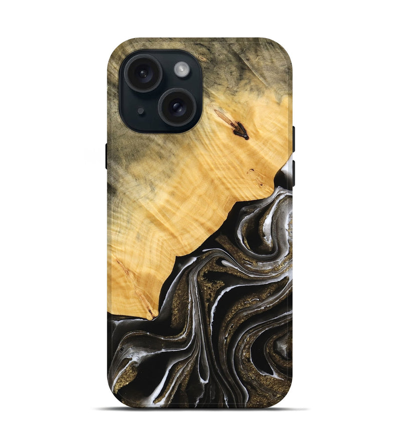 iPhone 15 Wood Live Edge Phone Case - Keely (Black & White, 748938)