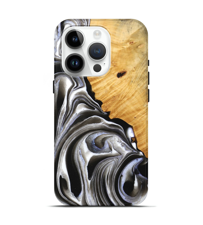 iPhone 15 Pro Wood Live Edge Phone Case - Nyah (Black & White, 748943)