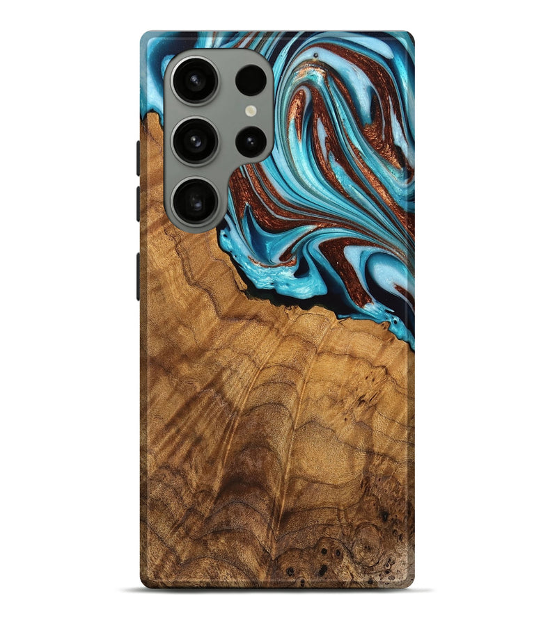 Galaxy S23 Ultra Wood Live Edge Phone Case - Arlen (Teal & Gold, 748970)