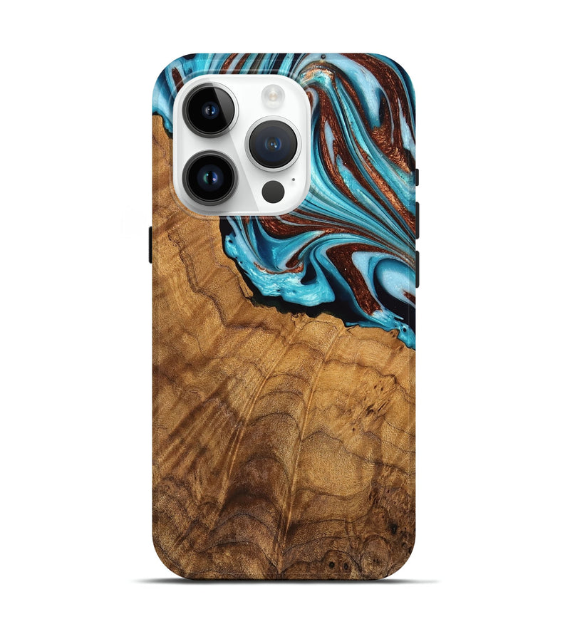 iPhone 15 Pro Wood Live Edge Phone Case - Arlen (Teal & Gold, 748970)