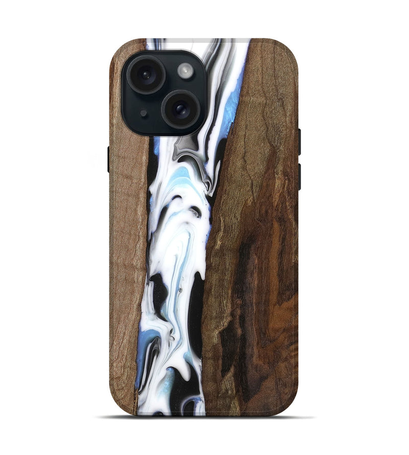 iPhone 15 Wood Live Edge Phone Case - Dirk (Black & White, 748971)