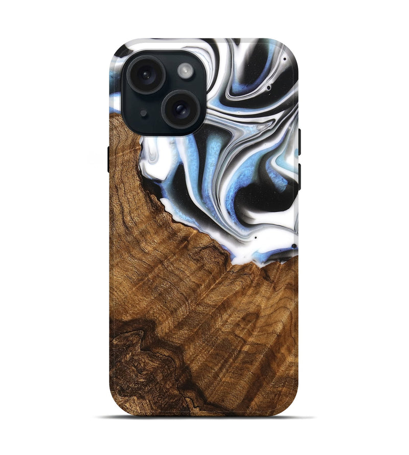 iPhone 15 Wood Live Edge Phone Case - Mercy (Black & White, 748977)