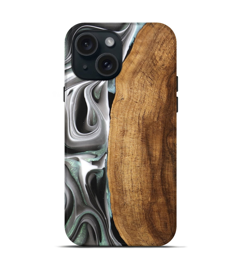 iPhone 15 Wood Live Edge Phone Case - Marilee (Black & White, 748978)