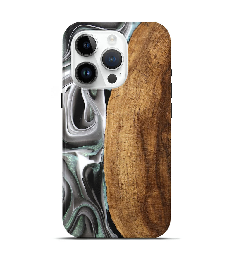 iPhone 15 Pro Wood Live Edge Phone Case - Marilee (Black & White, 748978)